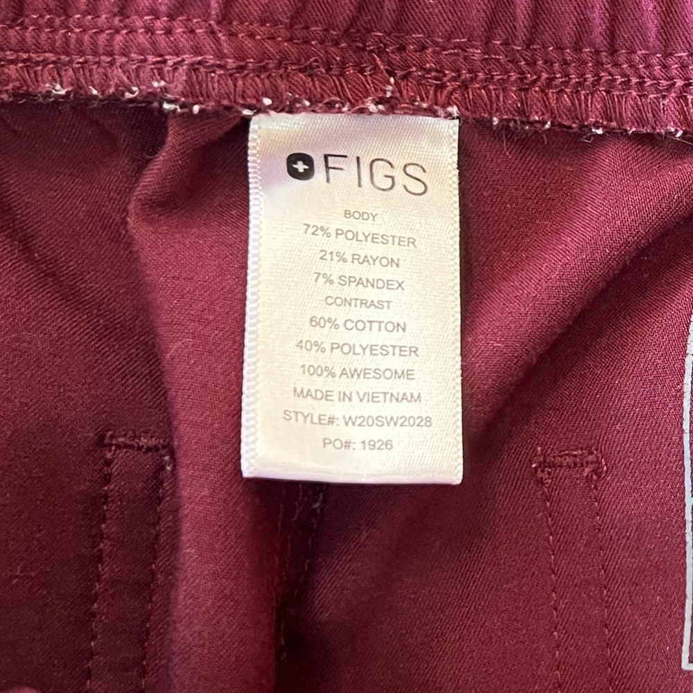 FIGS Women's Zamora Jogger Scrub Pants Burgundy Red (PO #1926), size Medium - Picture 7 of 8